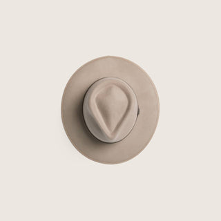 Top view of Will & Bear Calloway Fawn Felt Fedora Hat, showcasing structured crown and leather band