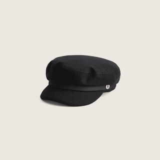 Will & Bear Foster Black Newsboy Cap on neutral background, classic shape with short curved brim.